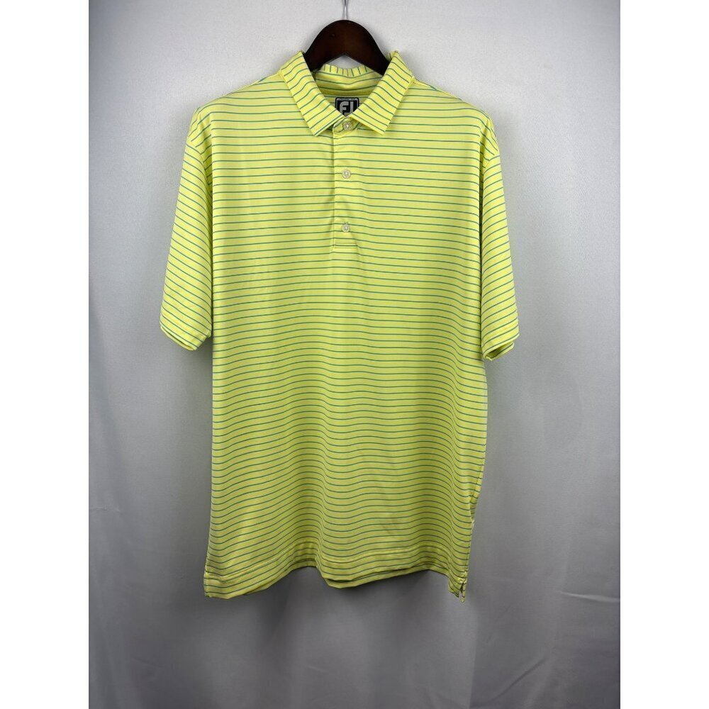 Men’s FootJoy 2XL Neon Yellow and Blue Striped Golf Shirt